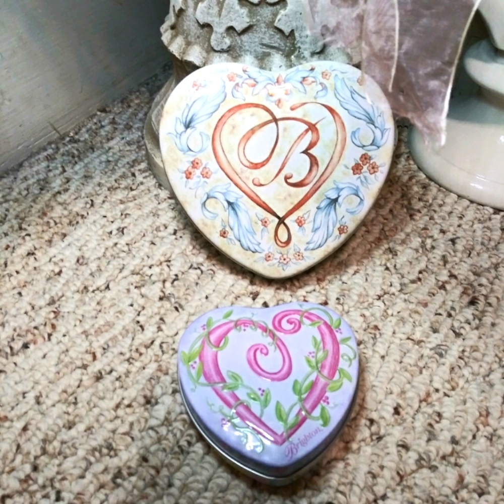 Set Of Two Vintage Heart Shaped Brighton Tins, One Large, One Small